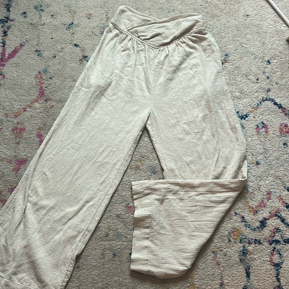 Free People Textured Cream Wide Leg Crossover Waist Pants